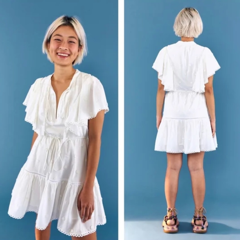 Farm Rio Off-White 3d Flower Mini Dress